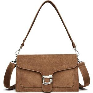 Women Suede Brown Imported Leather Trendy Small Cross Body Evening Handbag